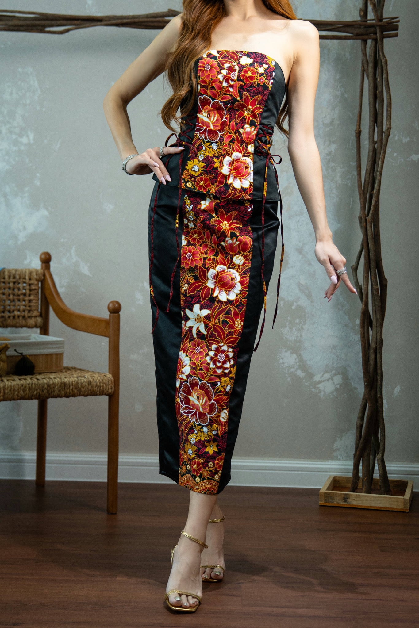 Crimson Glittery Batik Skirt