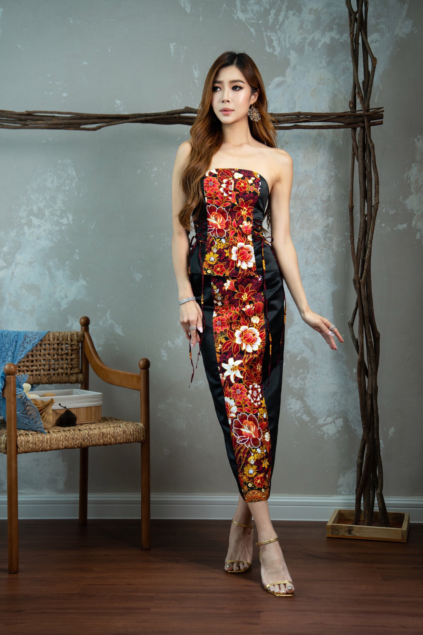 Crimson Glittery Batik Skirt