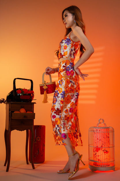 Mandarin Blooms | Midaxi Skirt