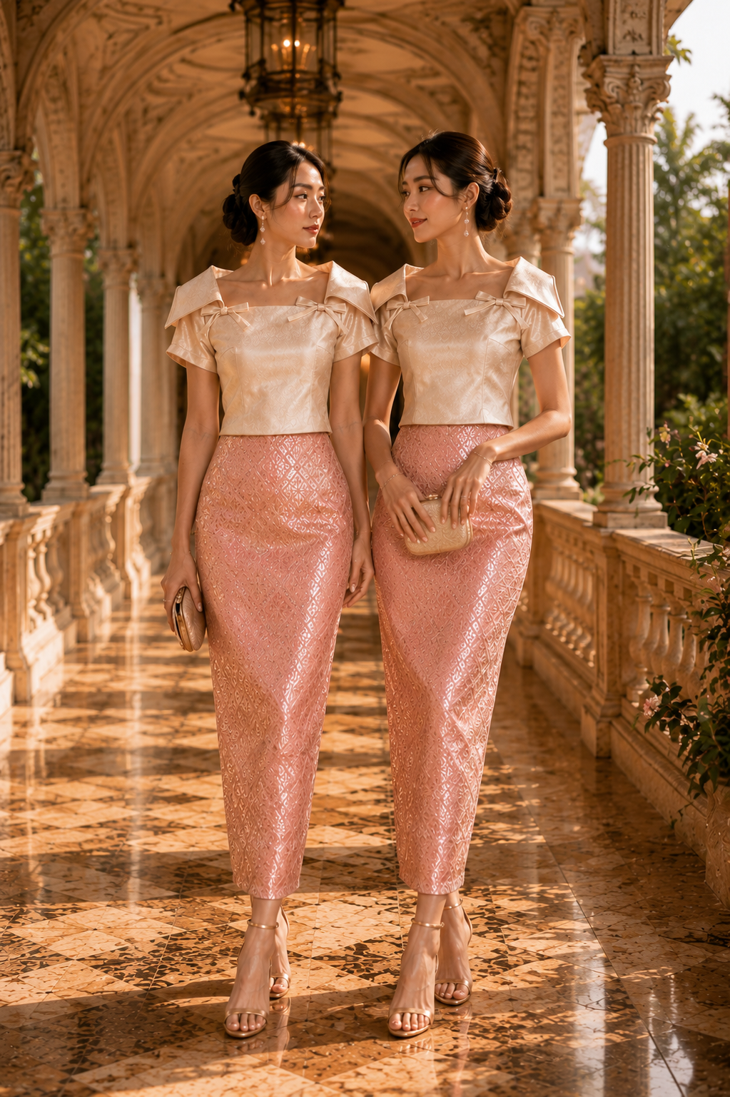 *PREMIUM* Golden Era Metallic Pink Songket Set