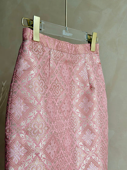 *PREMIUM* Golden Era Metallic Pink Songket Set