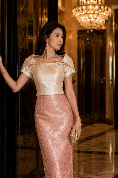 *PREMIUM* Golden Era Metallic Pink Songket Set