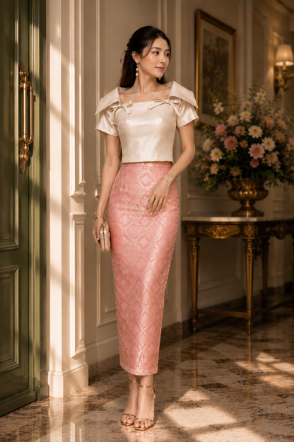 *PREMIUM* Golden Era Metallic Pink Songket Set