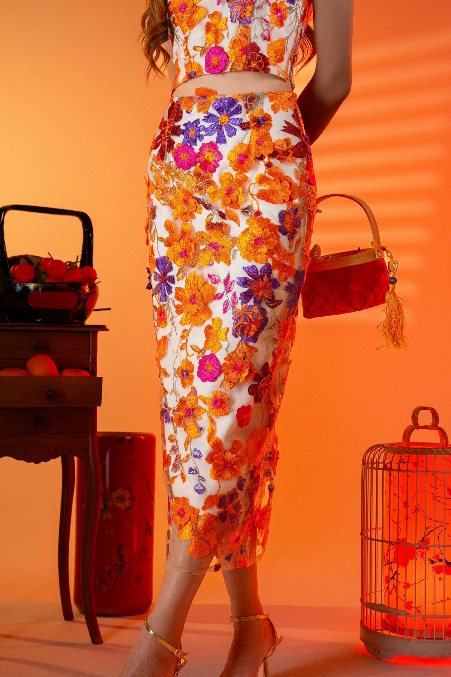 Mandarin Blooms | Midaxi Skirt