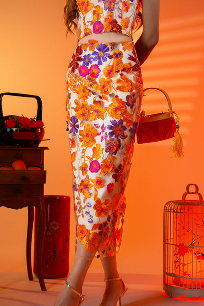 Mandarin Blooms | Midaxi Skirt