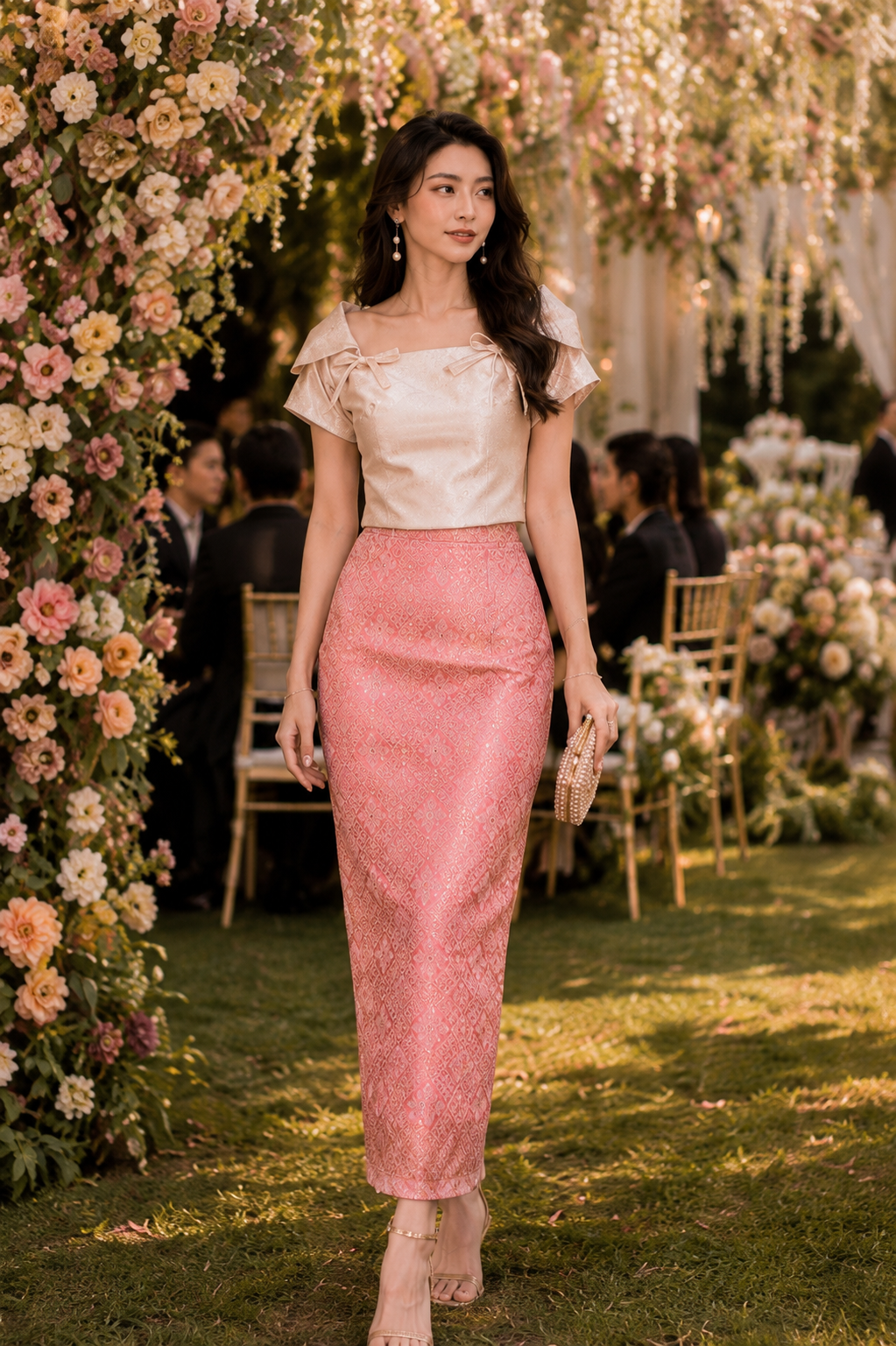 *PREMIUM* Golden Era Metallic Pink Songket Set