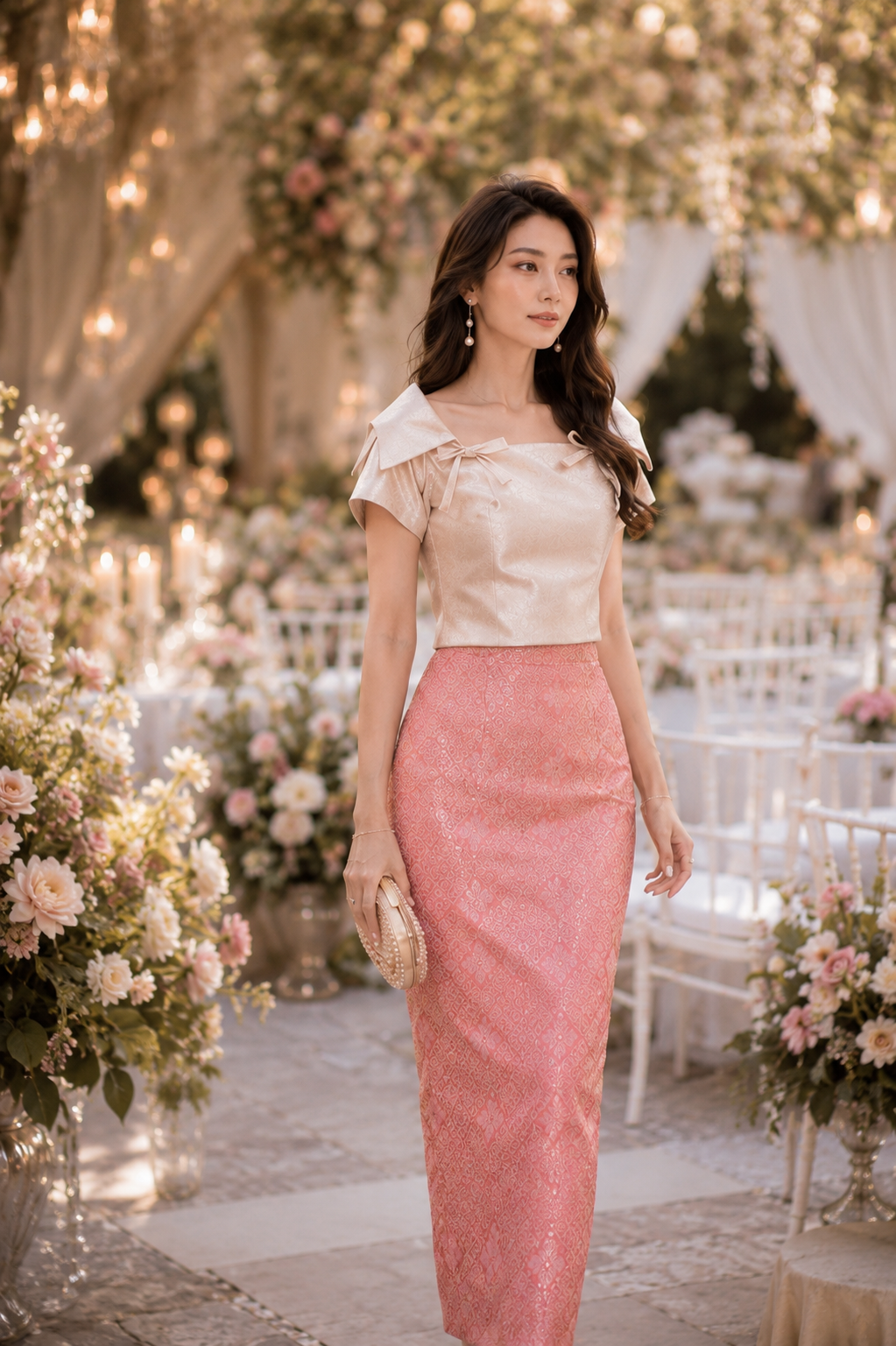 *PREMIUM* Golden Era Metallic Pink Songket Set