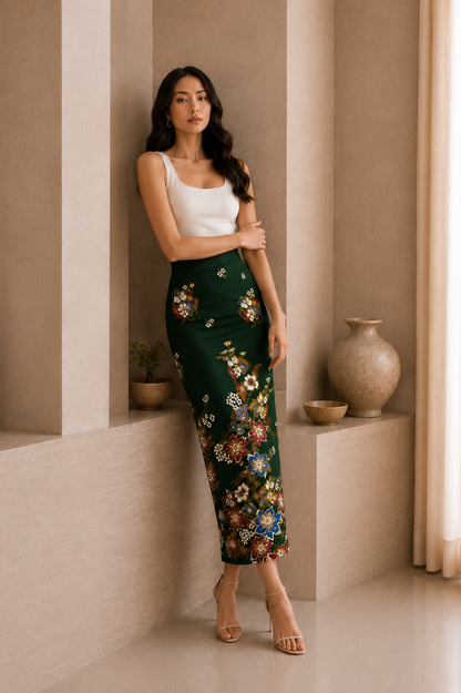*Premium* Emerald Green Glittery Batik Skirt
